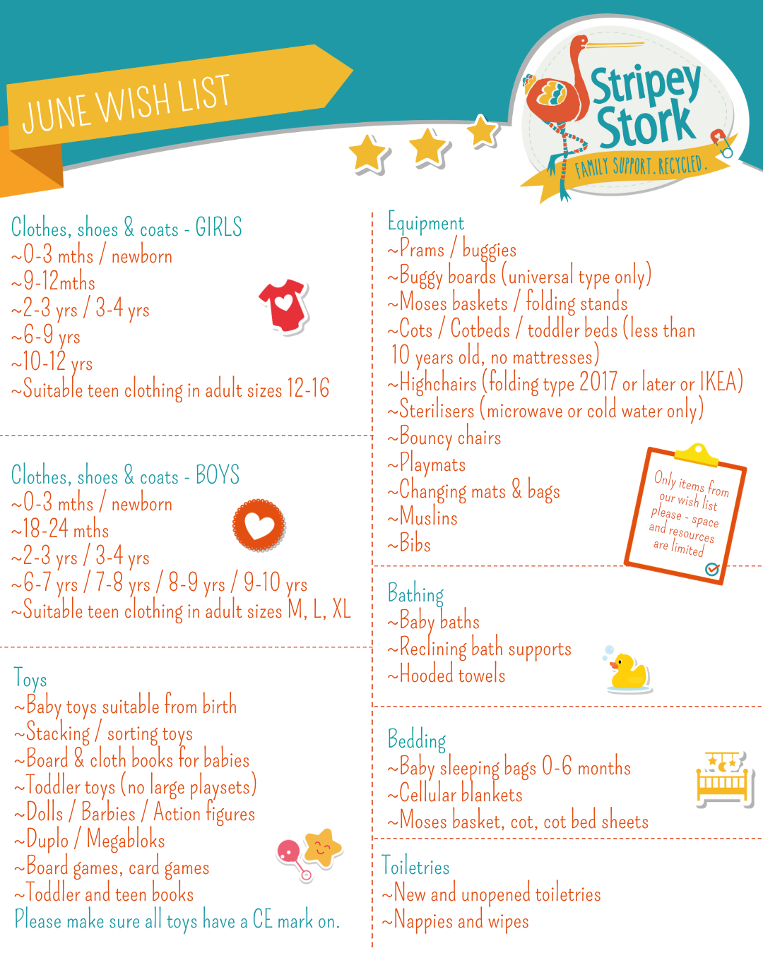 Stripey Stork Wish list June