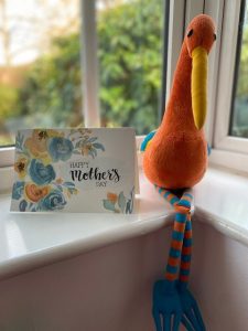 Stripey Stork Mother's Day card